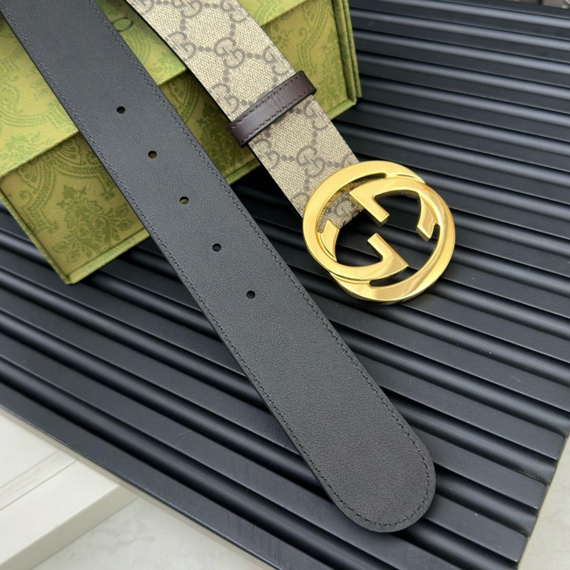 Gucci leather, it has a thick touch, with clear and distinct printed patterns.   It is a fashionable and classic men's belt, a designer belt, a casual and smooth buckle belt for both women and men, with a width of 4.0 cm and with box