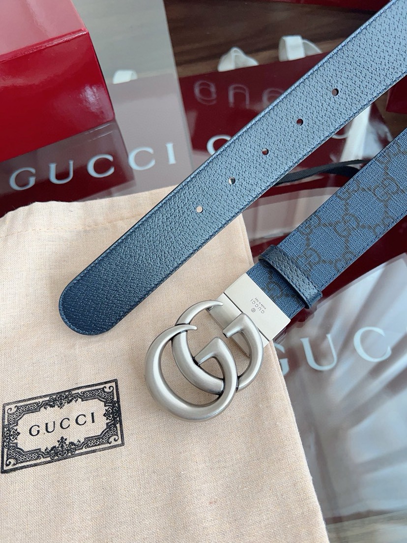 Gucci leather, it has a thick touch, with clear and distinct printed patterns. It is a fashionable and classic men's belt, a designer belt, a casual and smooth buckle belt for both women and men, with a width of 3.7 cm and with box Royal blue