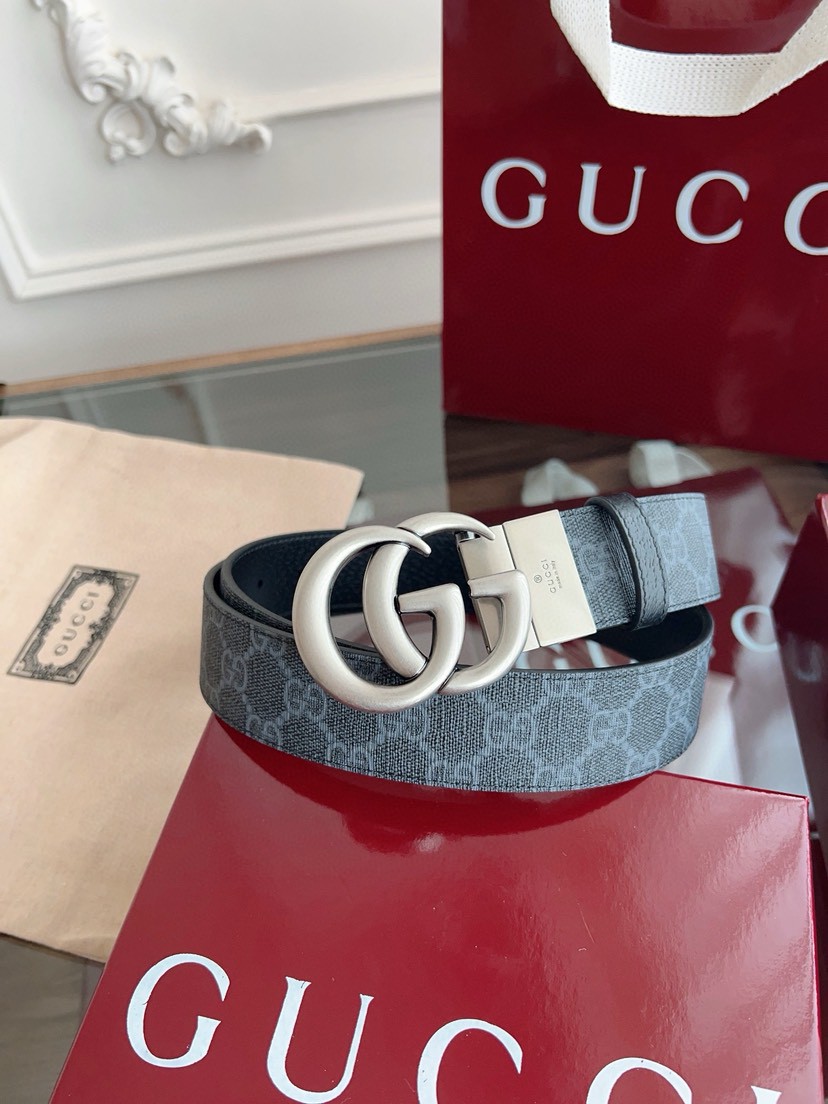 Gucci leather, it has a thick touch, with clear and distinct printed patterns. It is a fashionable and classic men's belt, a designer belt, a casual and smooth buckle belt for both women and men, with a width of 3.7 cm and with box Pearl black