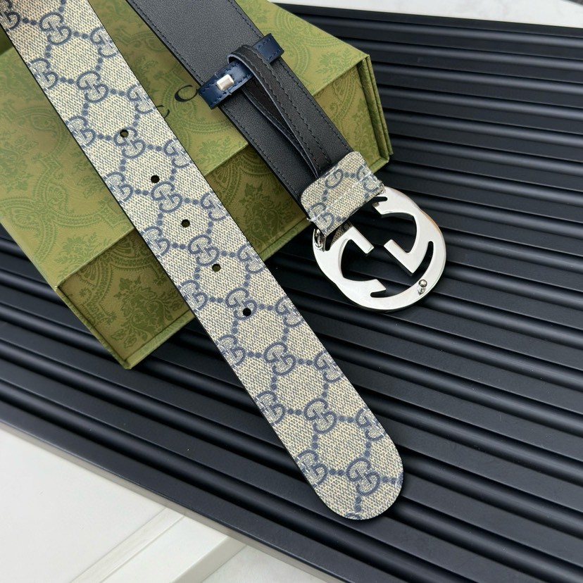 Gucci leather, it has a thick touch, with clear and distinct printed patterns. It is a fashionable and classic men's belt, a designer belt, a casual and smooth buckle belt for both women and men, with a width of 4.0 cm and with box Silver