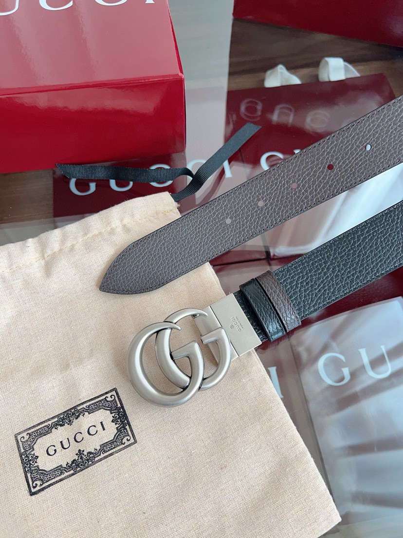 Gucci leather, it has a thick touch.  It is a fashionable and classic men's belt, a designer belt, a casual and smooth buckle belt for both , with a width of 3.7 cm and with box Silver