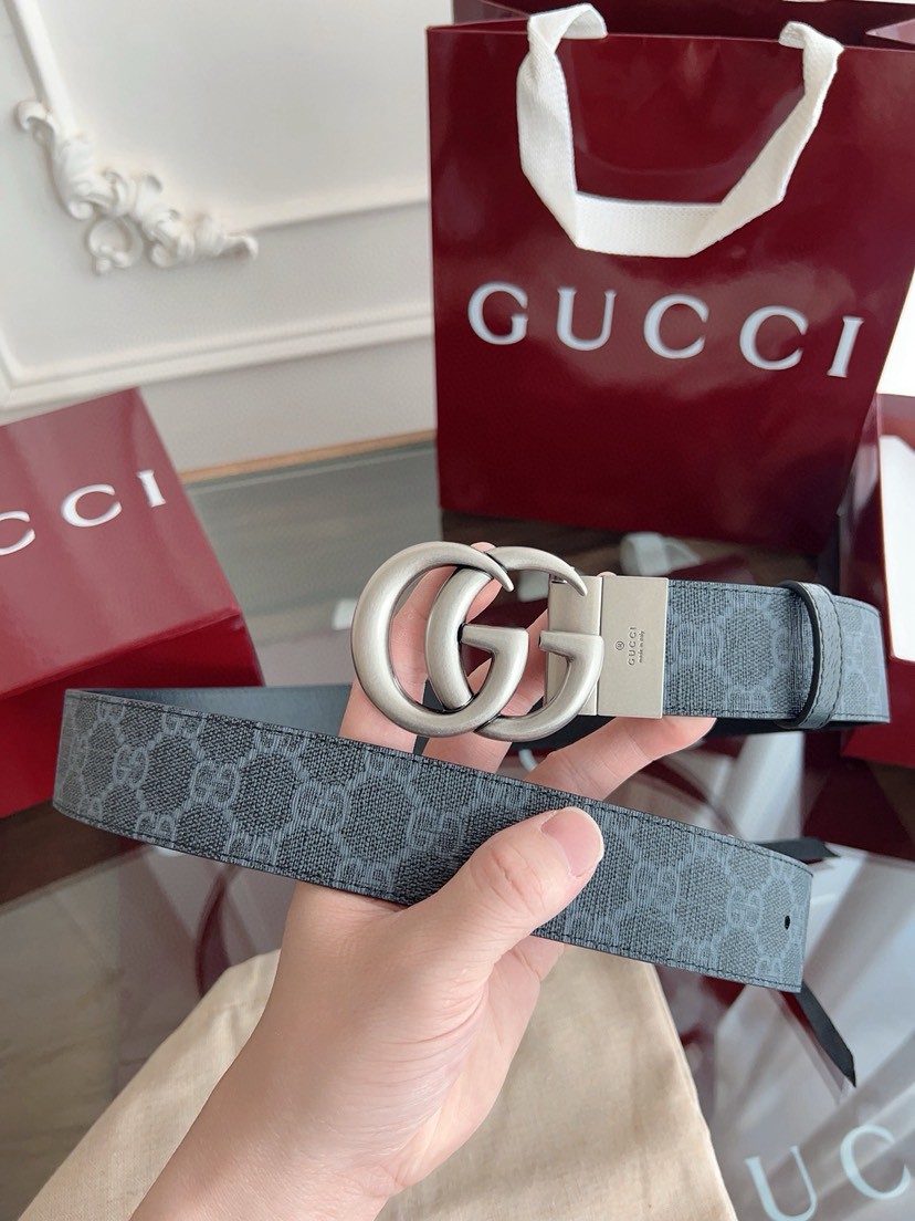 Gucci leather, it has a thick touch, with clear and distinct printed patterns. It is a fashionable and classic men's belt, a designer belt, a casual and smooth buckle belt for both women and men, with a width of 3.7 cm and with box Pearl black