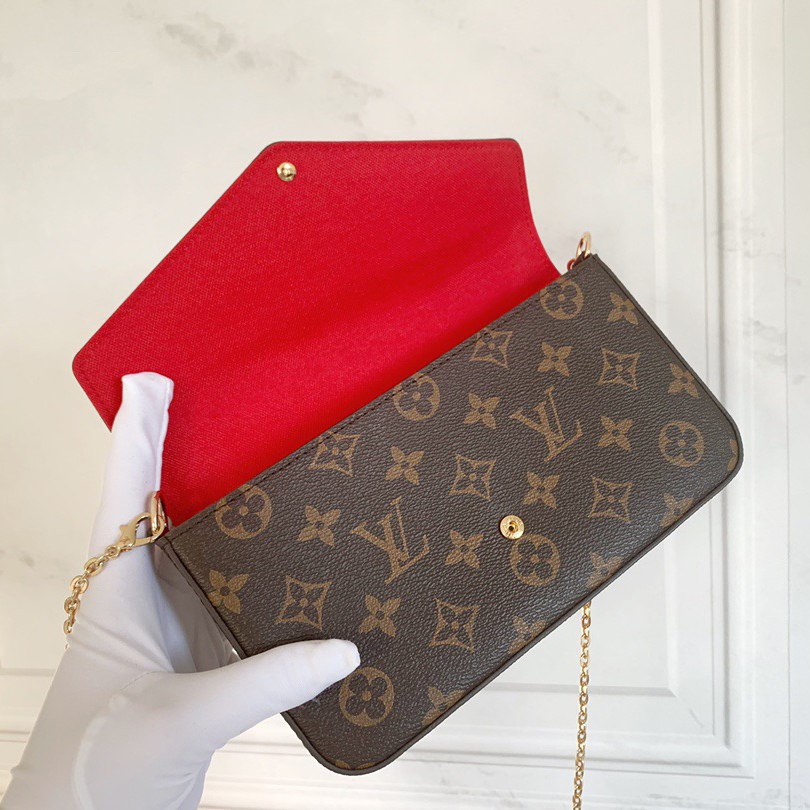 LV Designer Bag Fashion Shoulder Bag High Quality Women's Luxury Crossbody Bag Classic Old Flower Leather Removable 3 in 1 Retro Metal Chain Wallet Embossed Purse