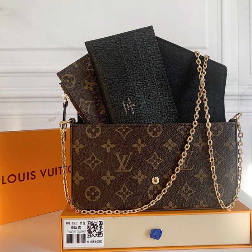 LV Designer Bag Fashion Shoulder Bag High Quality Women's Luxury Crossbody Bag Classic Old Flower Leather Removable 3 in 1 Retro Metal Chain Wallet Embossed Purse