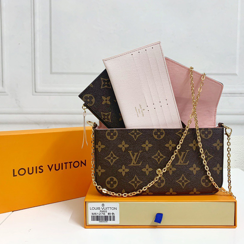 LV Designer Bag Fashion Shoulder Bag High Quality Women's Luxury Crossbody Bag Classic Old Flower Leather Removable 3 in 1 Retro Metal Chain Wallet Embossed Purse