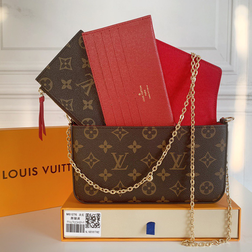 LV Designer Bag Fashion Shoulder Bag High Quality Women's Luxury Crossbody Bag Classic Old Flower Leather Removable 3 in 1 Retro Metal Chain Wallet Embossed Purse