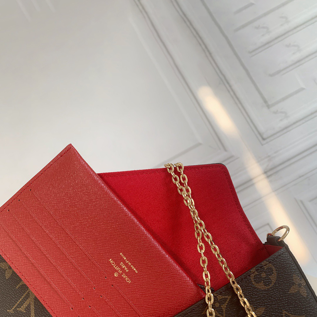 LV Designer Bag Fashion Shoulder Bag High Quality Women's Luxury Crossbody Bag Classic Old Flower Leather Removable 3 in 1 Retro Metal Chain Wallet Embossed Purse