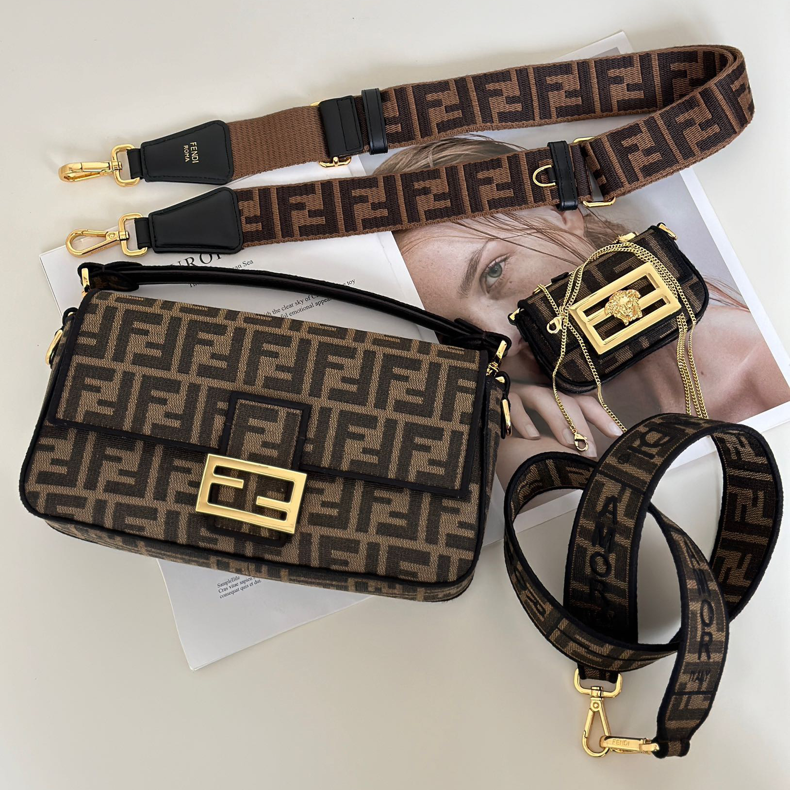 FENDI Designer bag Fashion Casual Light Luxury High-end Texture Small Square bag Single Shoulder Crossbody bag For Women