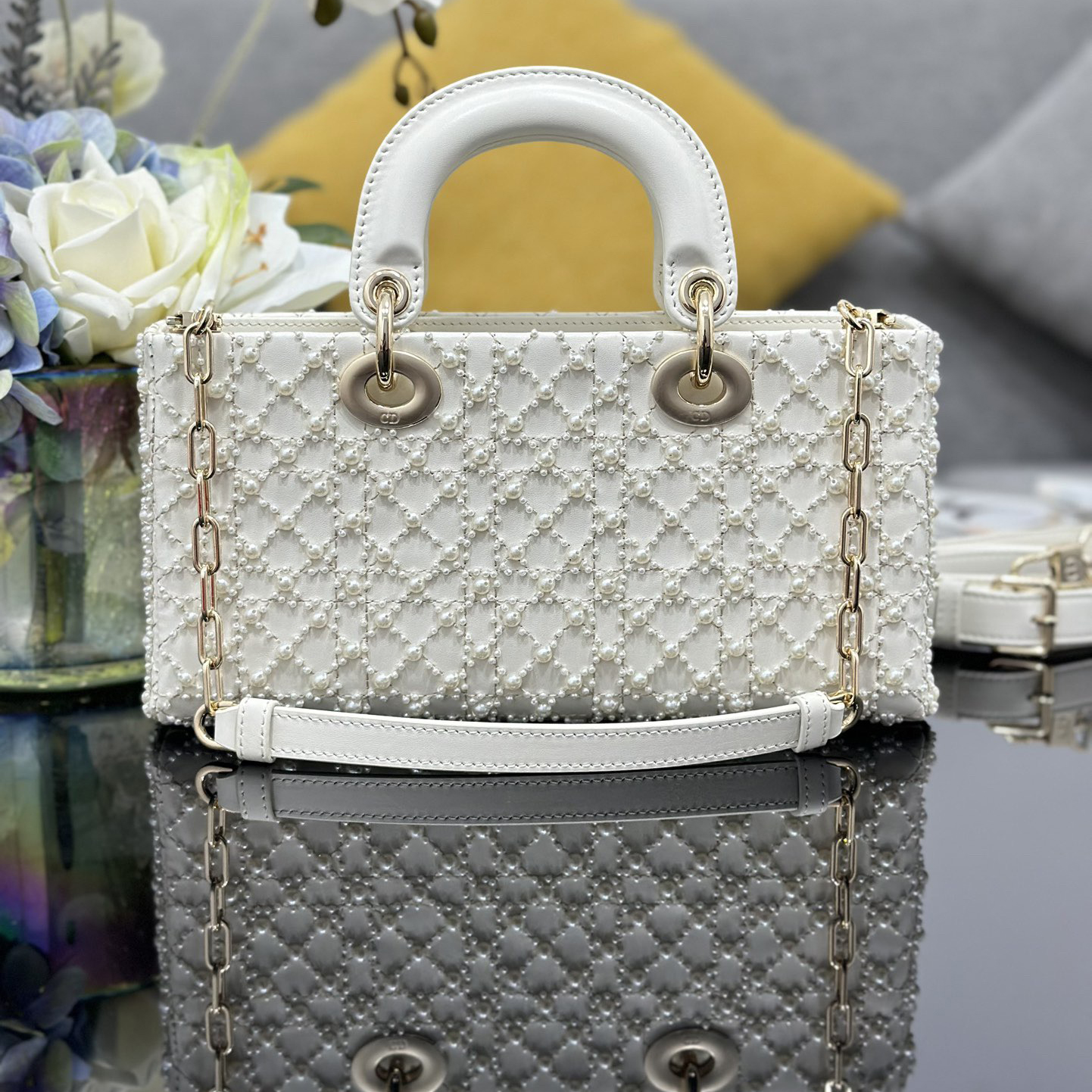Dior Designer Shoulder Bag Makeup Bag Luxury Bags Crossbody Designer Fashion Knitted Crossbody Bags Women's Horizontal Embroidered Pearl Bag