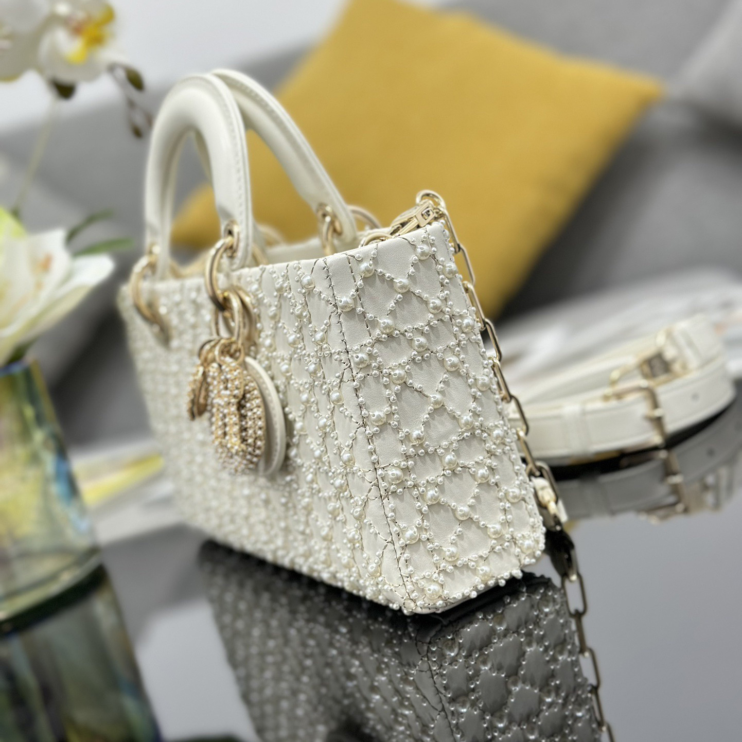 Dior Designer Shoulder Bag Makeup Bag Luxury Bags Crossbody Designer Fashion Knitted Crossbody Bags Women's Horizontal Embroidered Pearl Bag