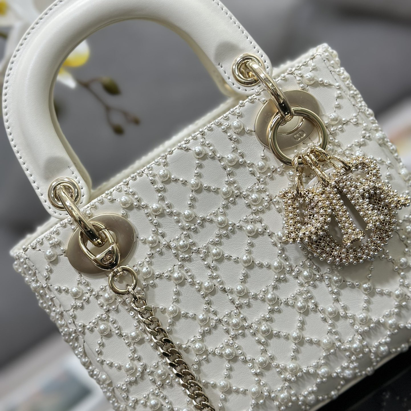 Dior Designer Shoulder Bag Makeup Bag Luxury Bags Crossbody Designer Fashion Knitted Crossbody Bags Women's Three Grid Embroidered Pearls Bag