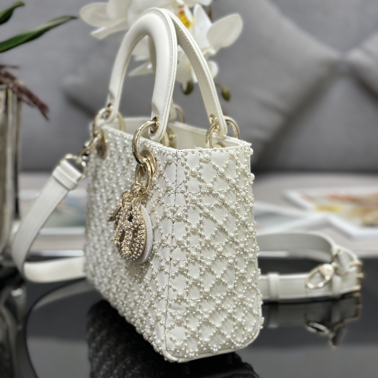Dior Designer Bags Shoulder Bags Luxury Bags Crossbody Designer New Fashion Knitted Crossbody Bags Women's Four Grid Embroidered Pearls Bag