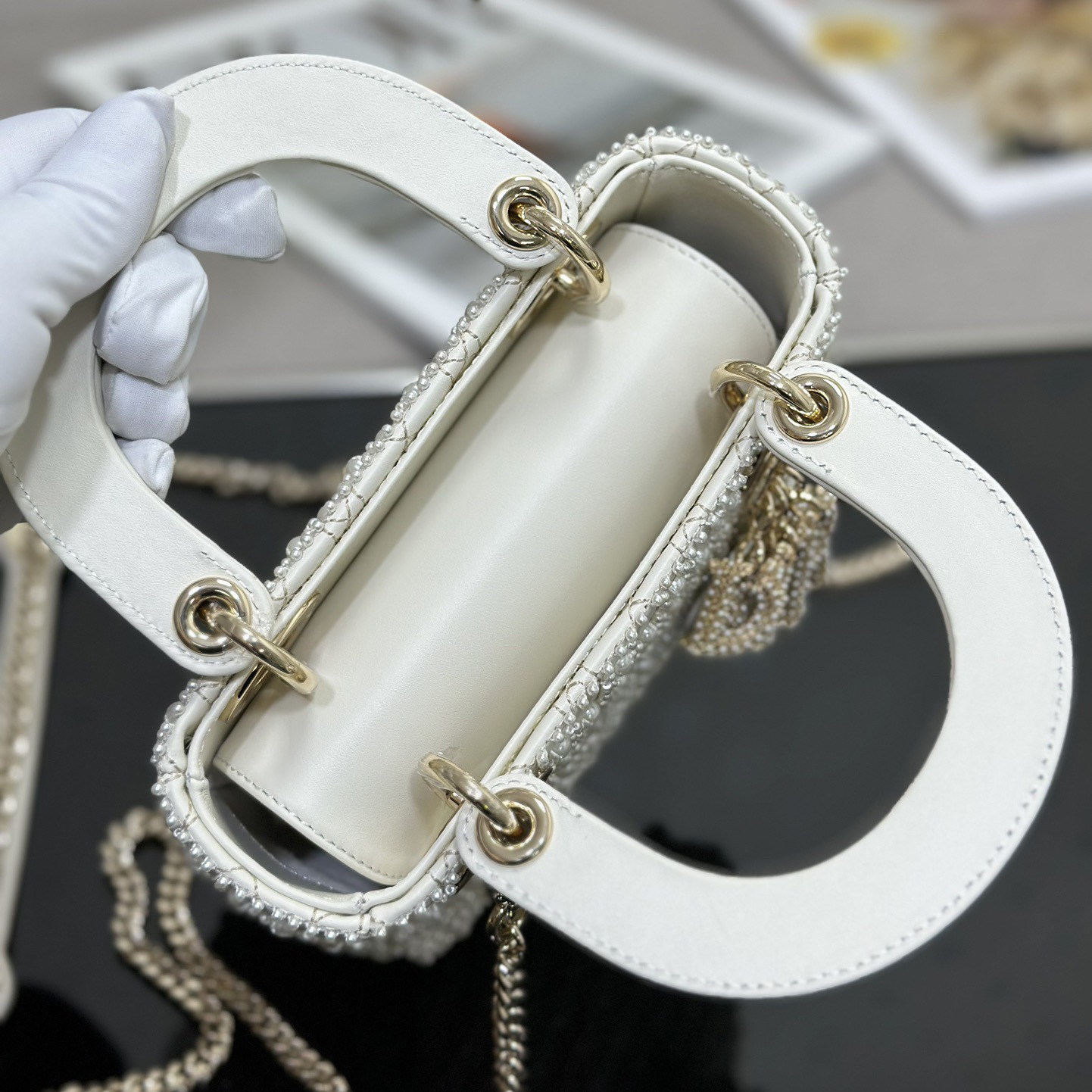 Dior Designer Shoulder Bag Makeup Bag Luxury Bags Crossbody Designer Fashion Knitted Crossbody Bags Women's Three Grid Embroidered Pearls Bag