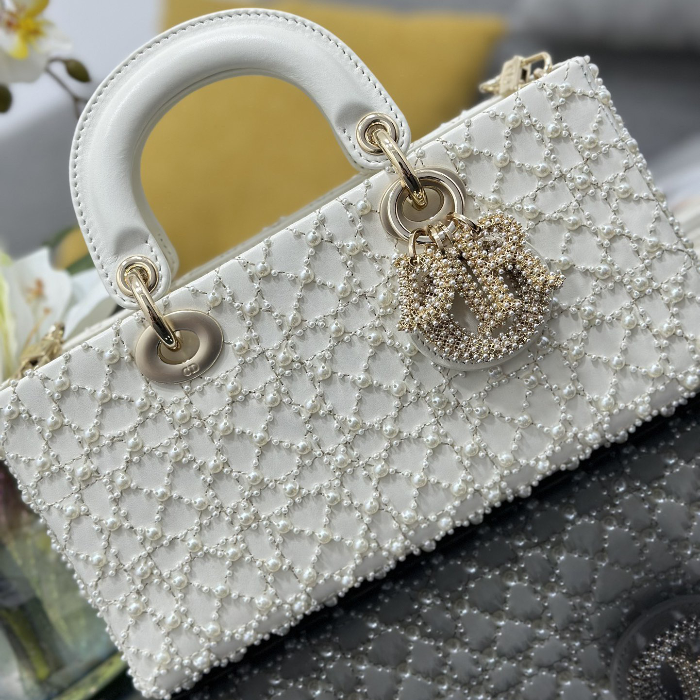 Dior Designer Shoulder Bag Makeup Bag Luxury Bags Crossbody Designer Fashion Knitted Crossbody Bags Women's Horizontal Embroidered Pearl Bag