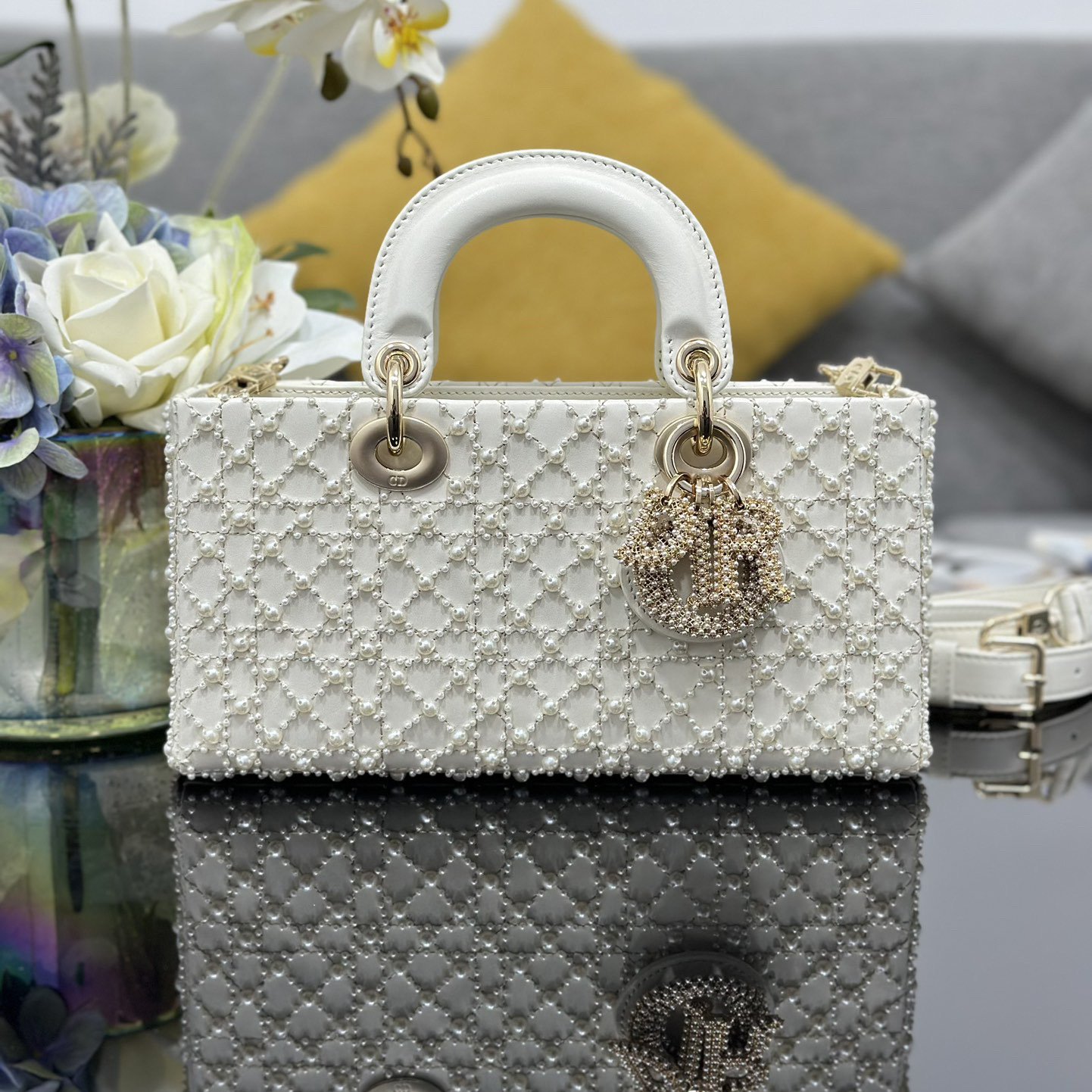 Dior Designer Shoulder Bag Makeup Bag Luxury Bags Crossbody Designer Fashion Knitted Crossbody Bags Women's Horizontal Embroidered Pearl Bag