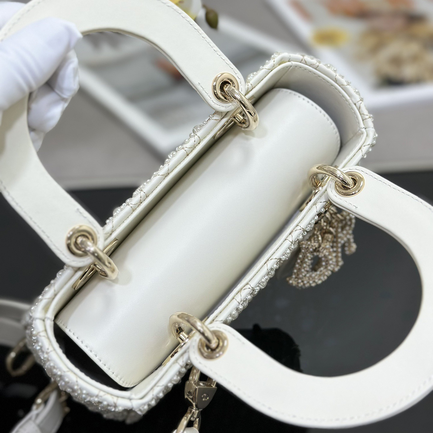 Dior Designer Bags Shoulder Bags Luxury Bags Crossbody Designer New Fashion Knitted Crossbody Bags Women's Four Grid Embroidered Pearls Bag