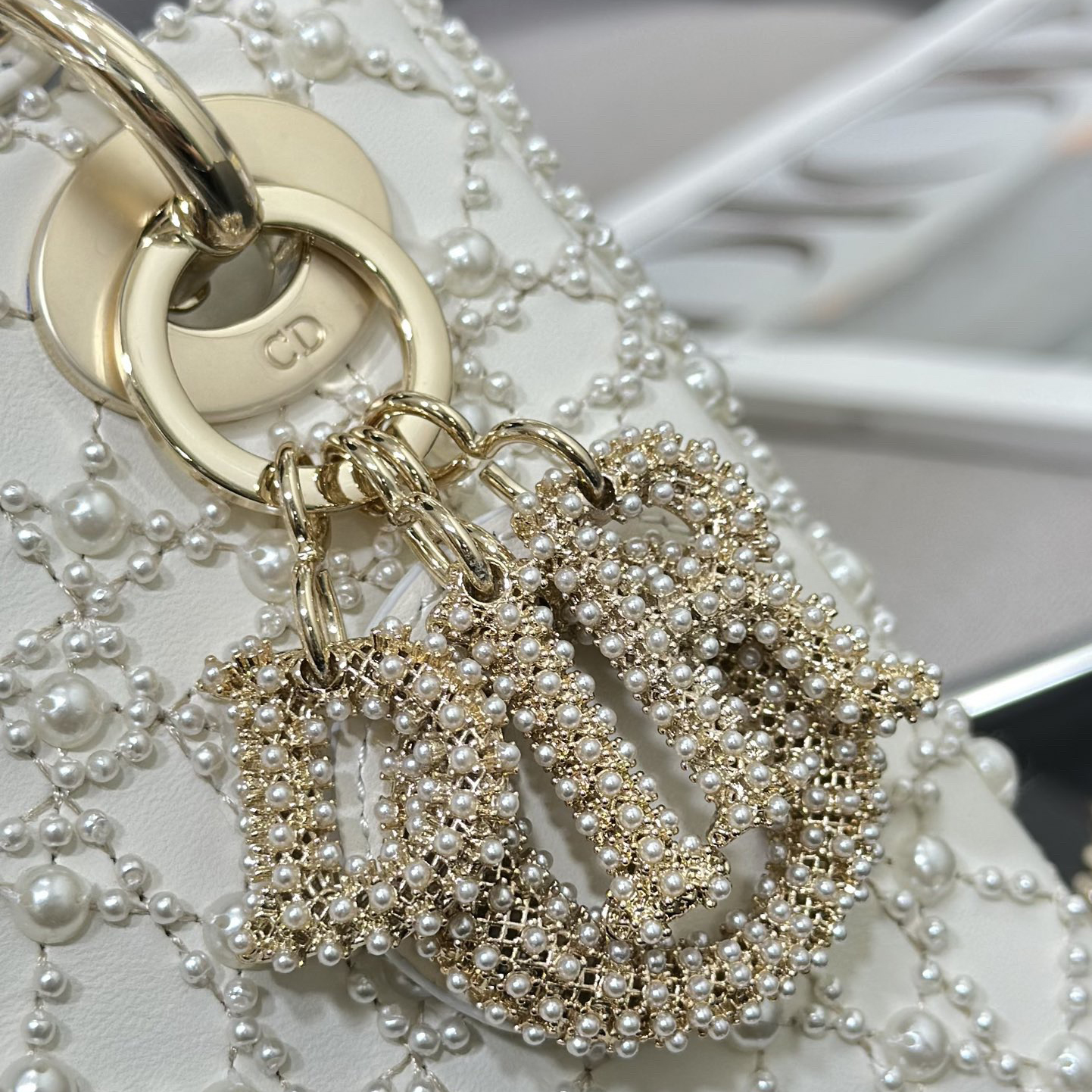 Dior Designer Shoulder Bag Makeup Bag Luxury Bags Crossbody Designer Fashion Knitted Crossbody Bags Women's Three Grid Embroidered Pearls Bag