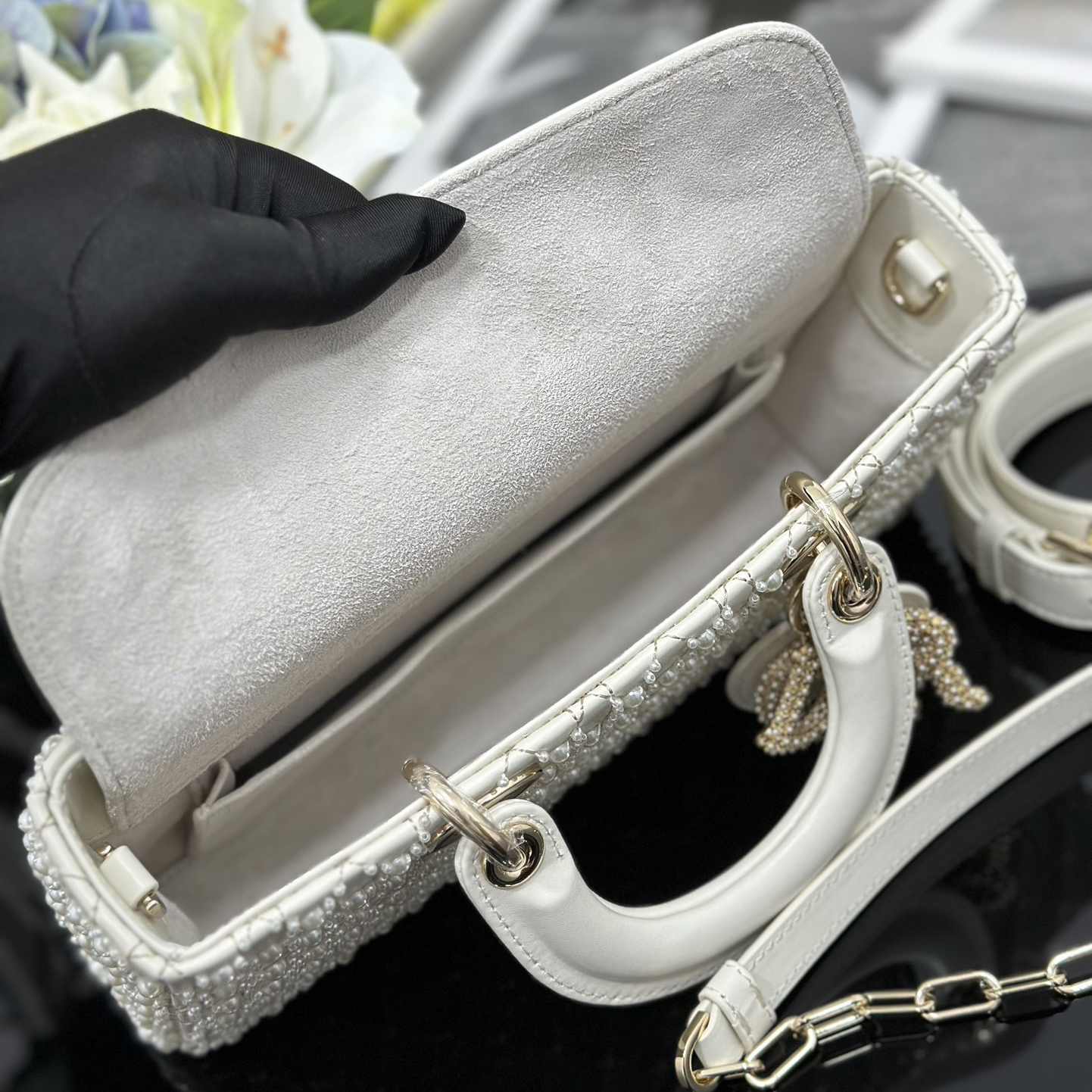 Dior Designer Shoulder Bag Makeup Bag Luxury Bags Crossbody Designer Fashion Knitted Crossbody Bags Women's Horizontal Embroidered Pearl Bag