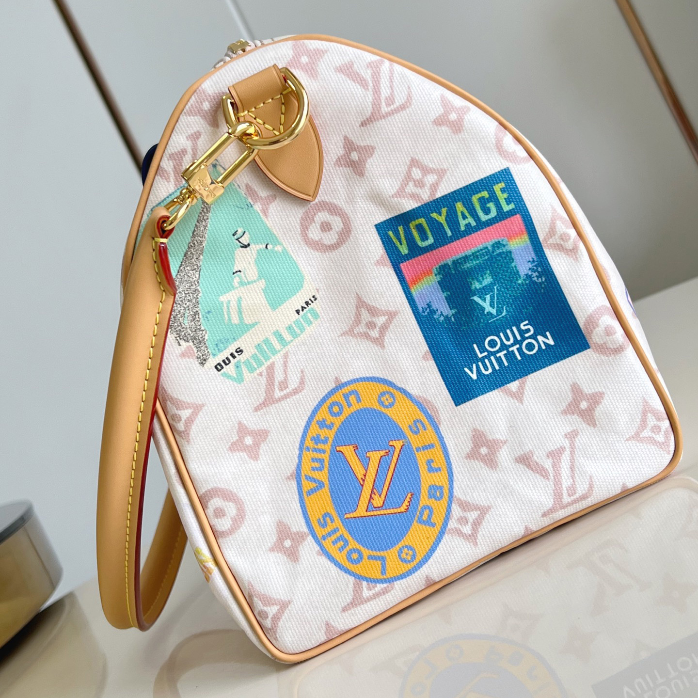LV The Handbag Interprets Monogram Dune Elements With Retro Brushstrokes Paired With Airplane Shaped Decorations And Collage Effect Labels Luxury Bag Purse Classic Logo Women's Tramp Bag High Quality Leather Crossbody Fashion Printed Bag