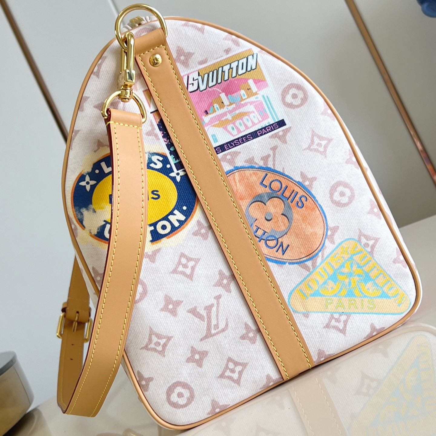 LV The Handbag Interprets Monogram Dune Elements With Retro Brushstrokes Paired With Airplane Shaped Decorations And Collage Effect Labels Luxury Bag Purse Classic Logo Women's Tramp Bag High Quality Leather Crossbody Fashion Printed Bag