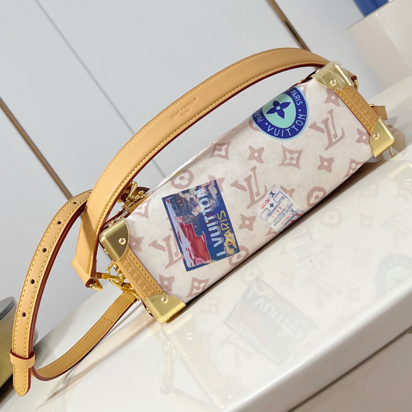 LV The Handbag Interprets Monogram Dune Elements With Retro Brushstrokes Paired With Airplane Shaped Decorations And Collage Effect Labels Luxury Bag Purse Classic Logo Women's Tramp Bag High Quality Leather Crossbody Fashion Printed Bag