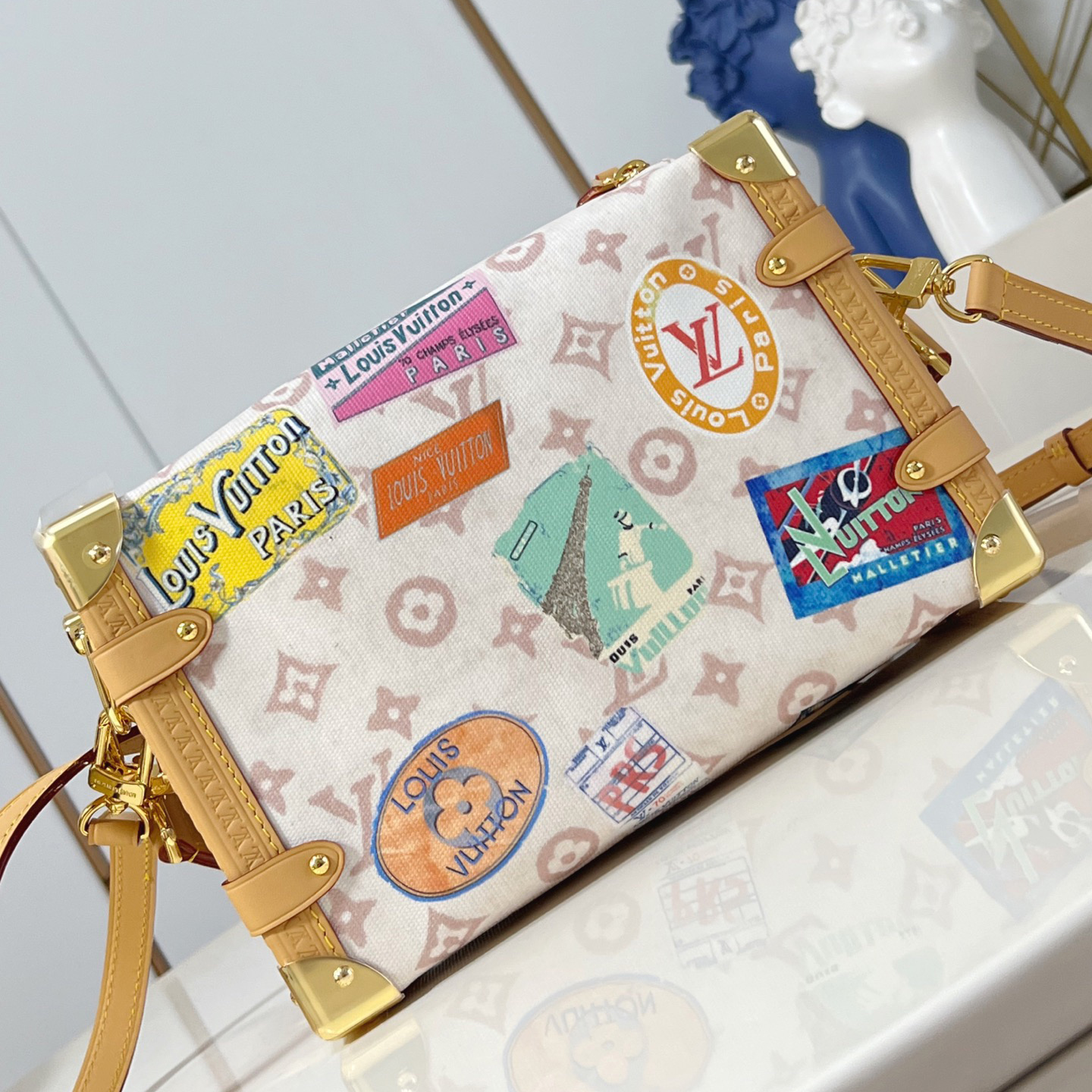 LV The Handbag Interprets Monogram Dune Elements With Retro Brushstrokes Paired With Airplane Shaped Decorations And Collage Effect Labels Luxury Bag Purse Classic Logo Women's Tramp Bag High Quality Leather Crossbody Fashion Printed Bag