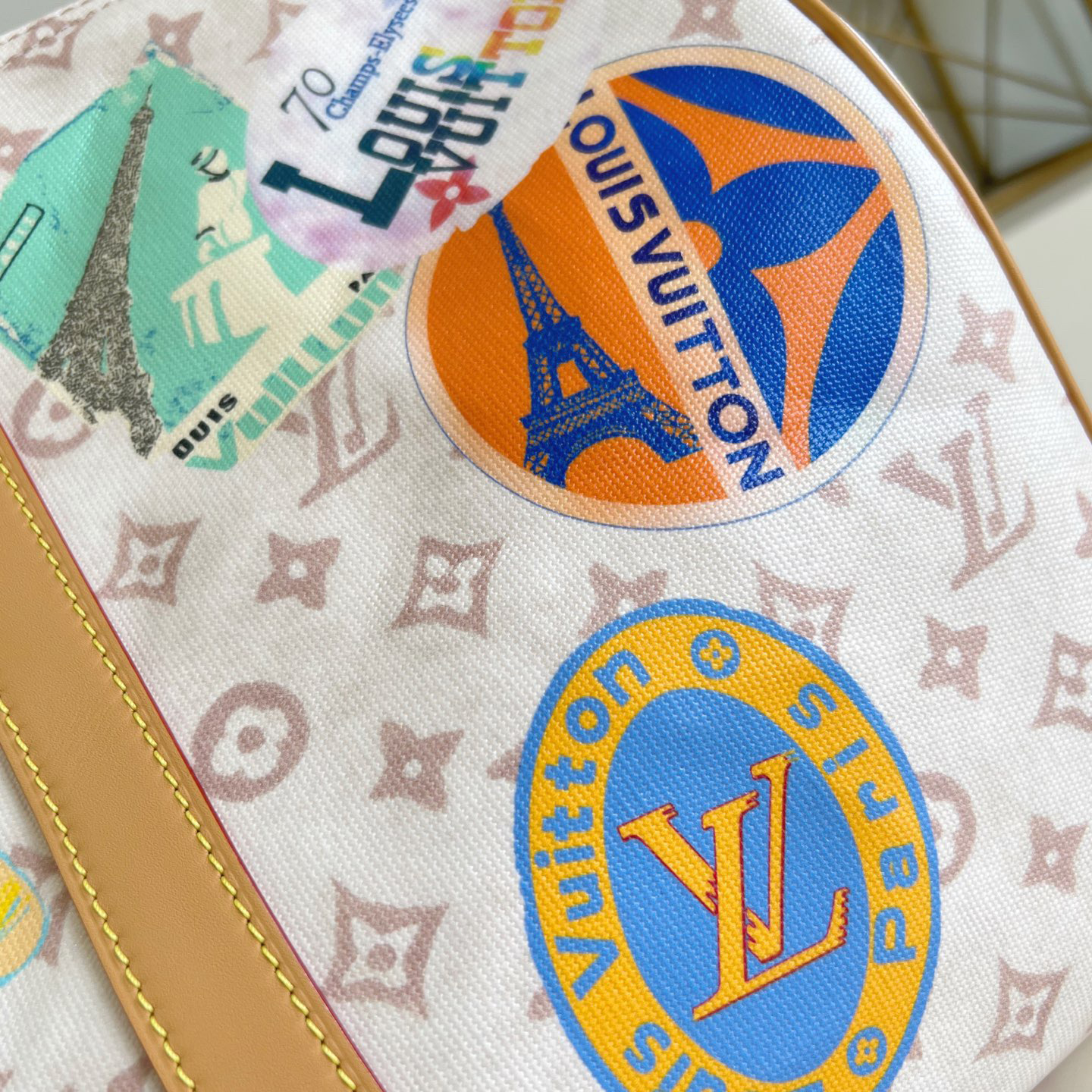 LV The Handbag Interprets Monogram Dune Elements With Retro Brushstrokes Paired With Airplane Shaped Decorations And Collage Effect Labels Luxury Bag Purse Classic Logo Women's Tramp Bag High Quality Leather Crossbody Fashion Printed Bag