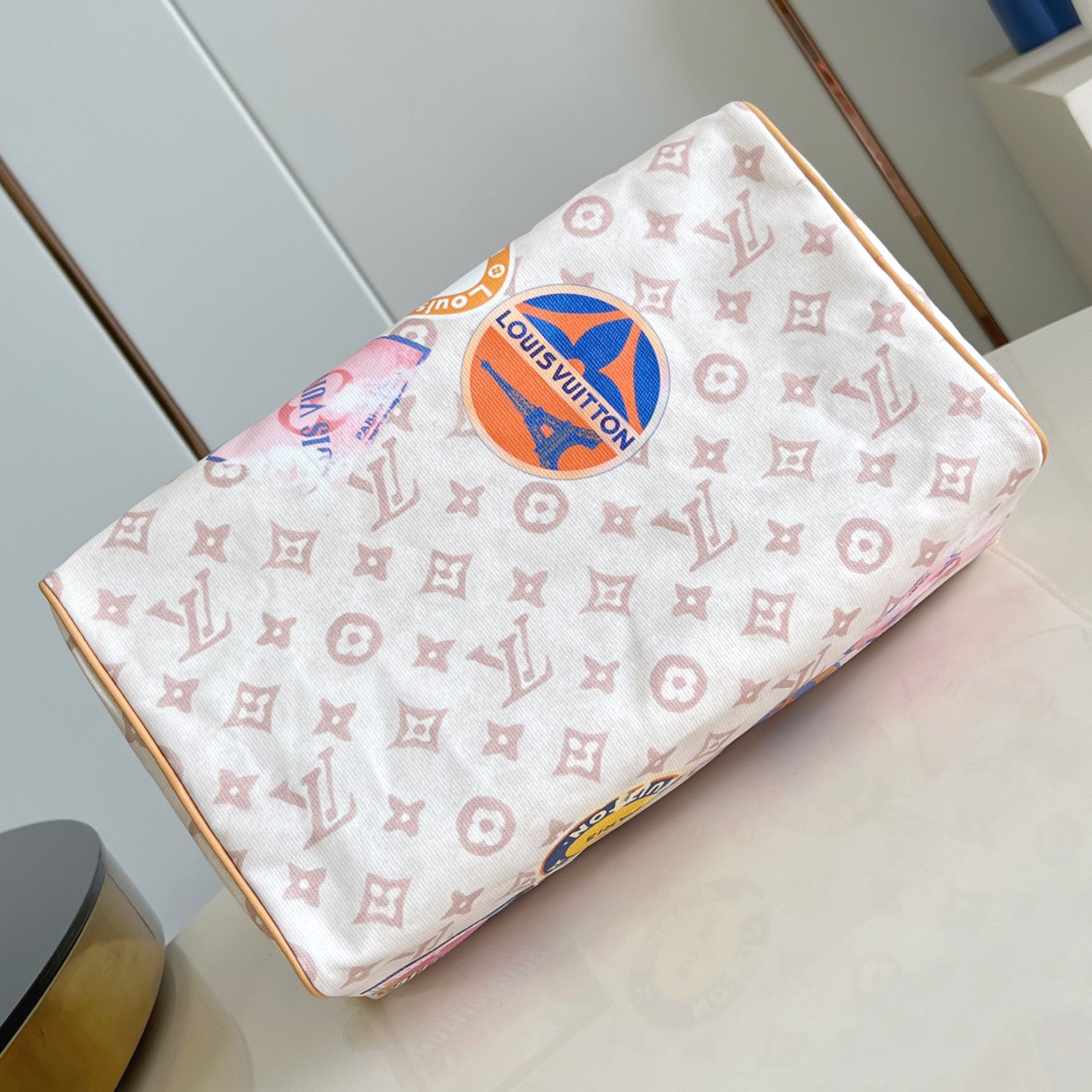 LV The Handbag Interprets Monogram Dune Elements With Retro Brushstrokes Paired With Airplane Shaped Decorations And Collage Effect Labels Luxury Bag Purse Classic Logo Women's Tramp Bag High Quality Leather Crossbody Fashion Printed Bag