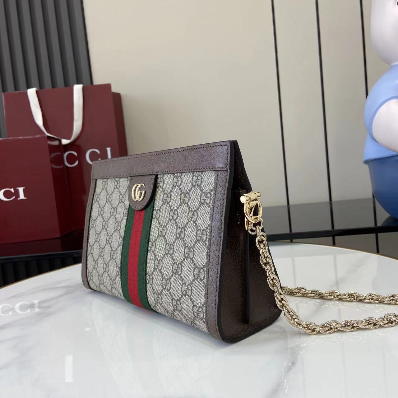 Gucci Designer Bag Shoulder Bag Crossbody Luxury Bag Ladies Purse New Tide Fashion Chain Wide Strap Shoulder Bag Hundred Texture Small Square Bag