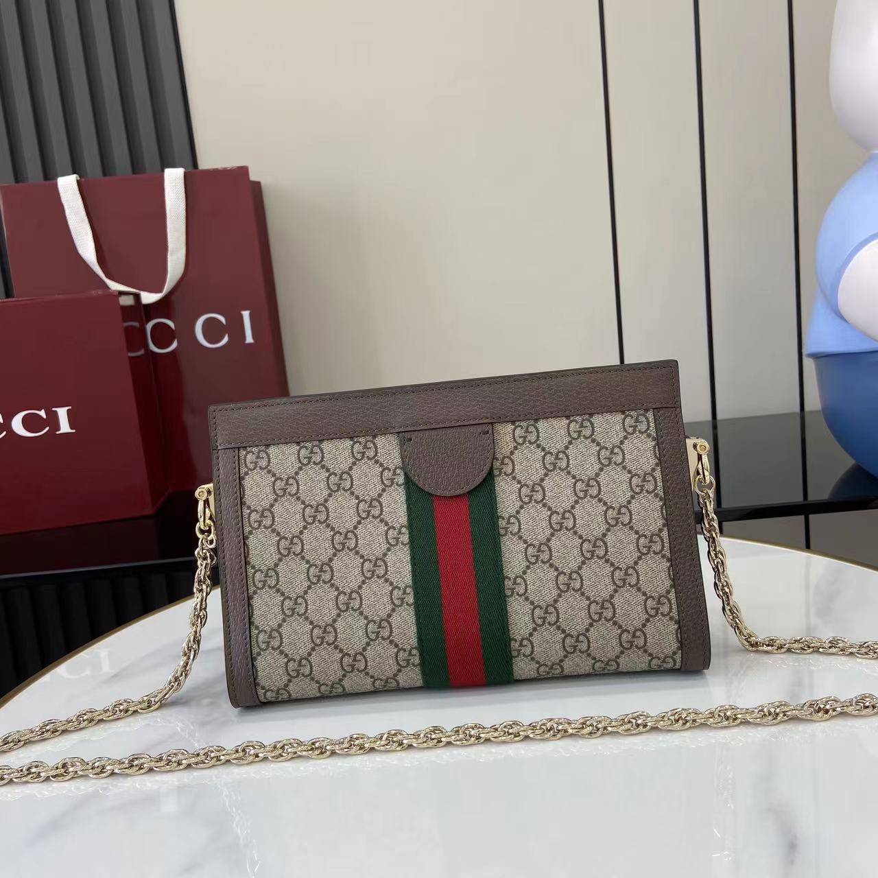Gucci Designer Bag Shoulder Bag Crossbody Luxury Bag Ladies Purse New Tide Fashion Chain Wide Strap Shoulder Bag Hundred Texture Small Square Bag