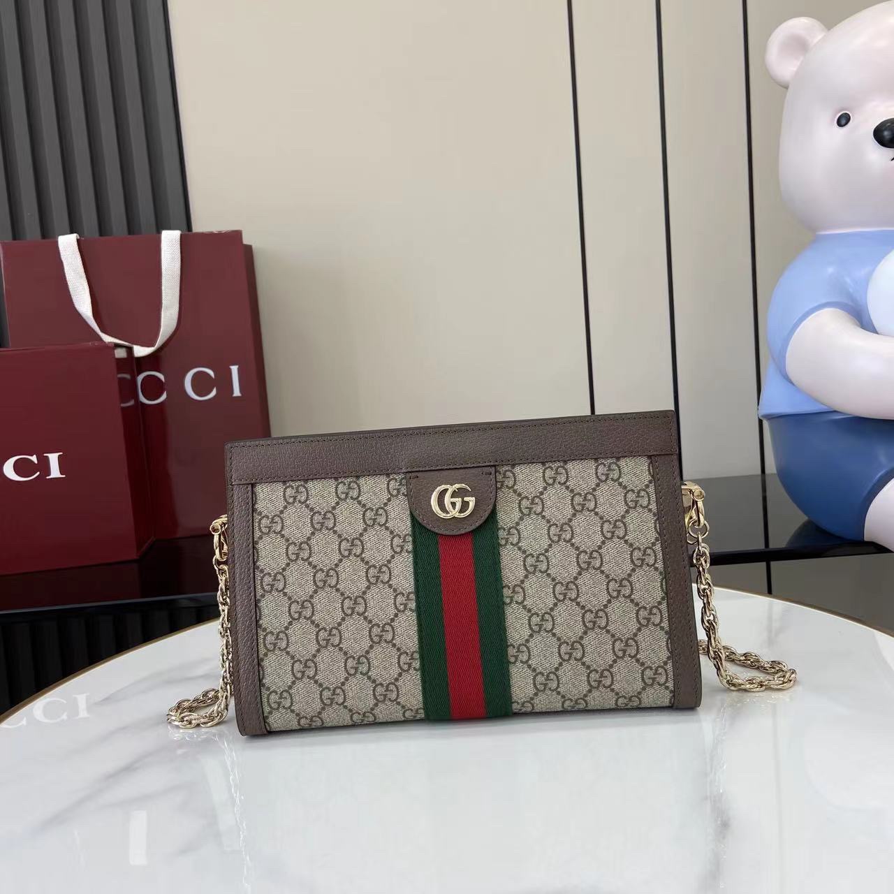 Gucci Designer Bag Shoulder Bag Crossbody Luxury Bag Ladies Purse New Tide Fashion Chain Wide Strap Shoulder Bag Hundred Texture Small Square Bag