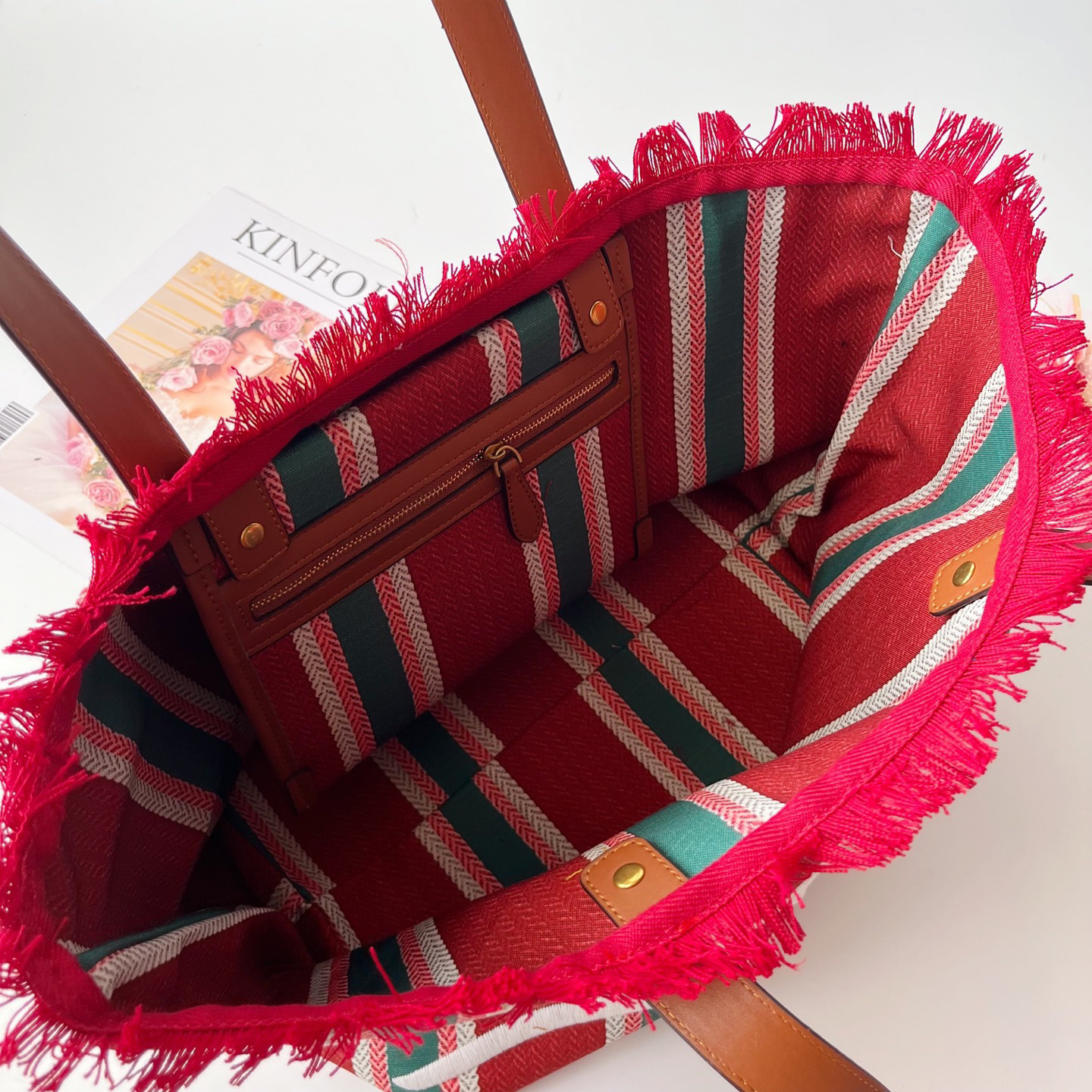 Gucci Beach Bag Saint Bart's New Women's Large Capacity Leisure Tourism Canvas Stripe Handmade Tassel Handbag Tote Bag