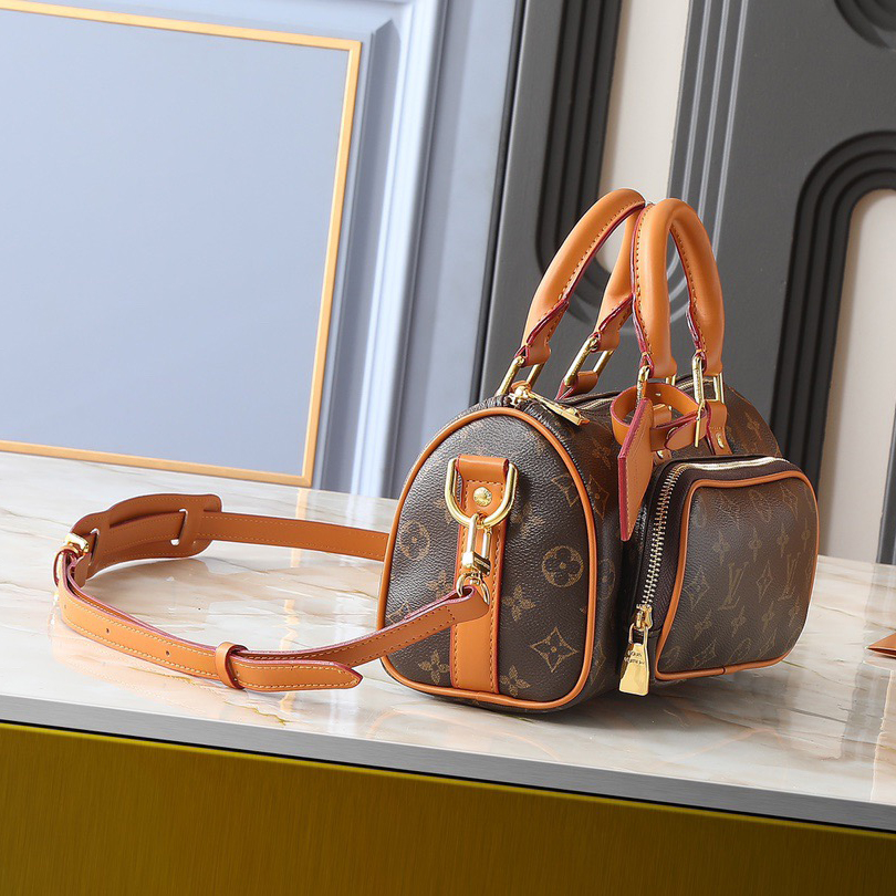 LV Designer Bag Canvas Paired With Distressed Cowhide Leather Trim Ladies Retro Style Metallic Bead Decoration Zipper Head And Detachable Leather Nameplate Fashion Luxury Bag