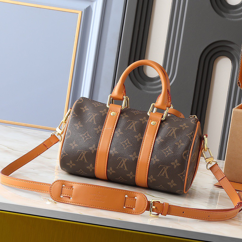 LV Designer Bag Canvas Paired With Distressed Cowhide Leather Trim Ladies Retro Style Metallic Bead Decoration Zipper Head And Detachable Leather Nameplate Fashion Luxury Bag