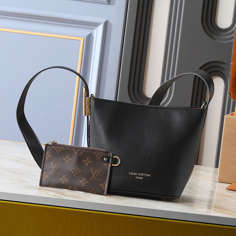 LV Designer Using Grain Leather To Shape A Compact Bucket Bag Configuration Luxury Bag Shoulder Bag Ladies Fashion Bag High Quality Leather Zipper Armpit Bag Lv Padlock Is Detachable