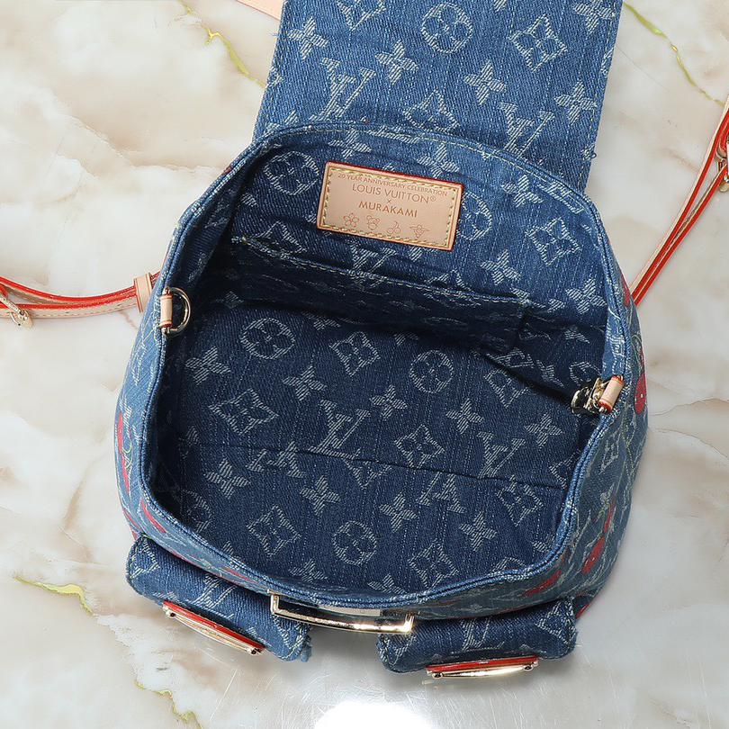 LV High Qualitys Women Bags Denim Backpack Leather Outlines Slender Shoulder Straps Bright Buckle Lights Up The Flip Cover And Outer Bag Female Purse Wallet Hand Bag