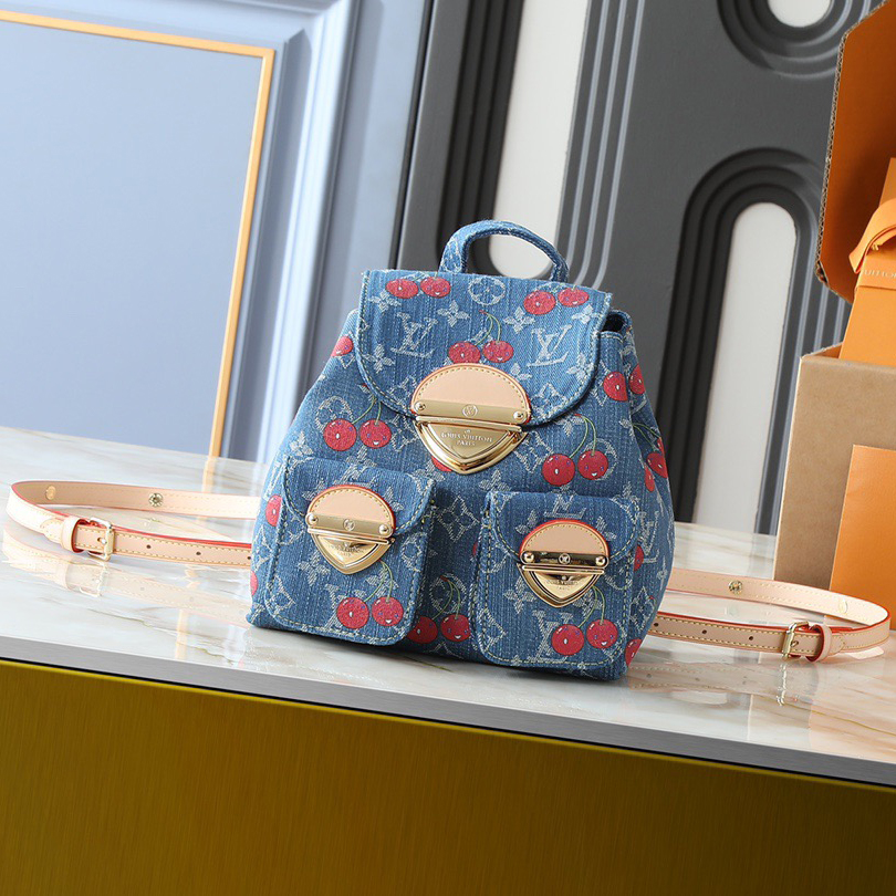 LV High Qualitys Women Bags Denim Backpack Leather Outlines Slender Shoulder Straps Bright Buckle Lights Up The Flip Cover And Outer Bag Female Purse Wallet Hand Bag