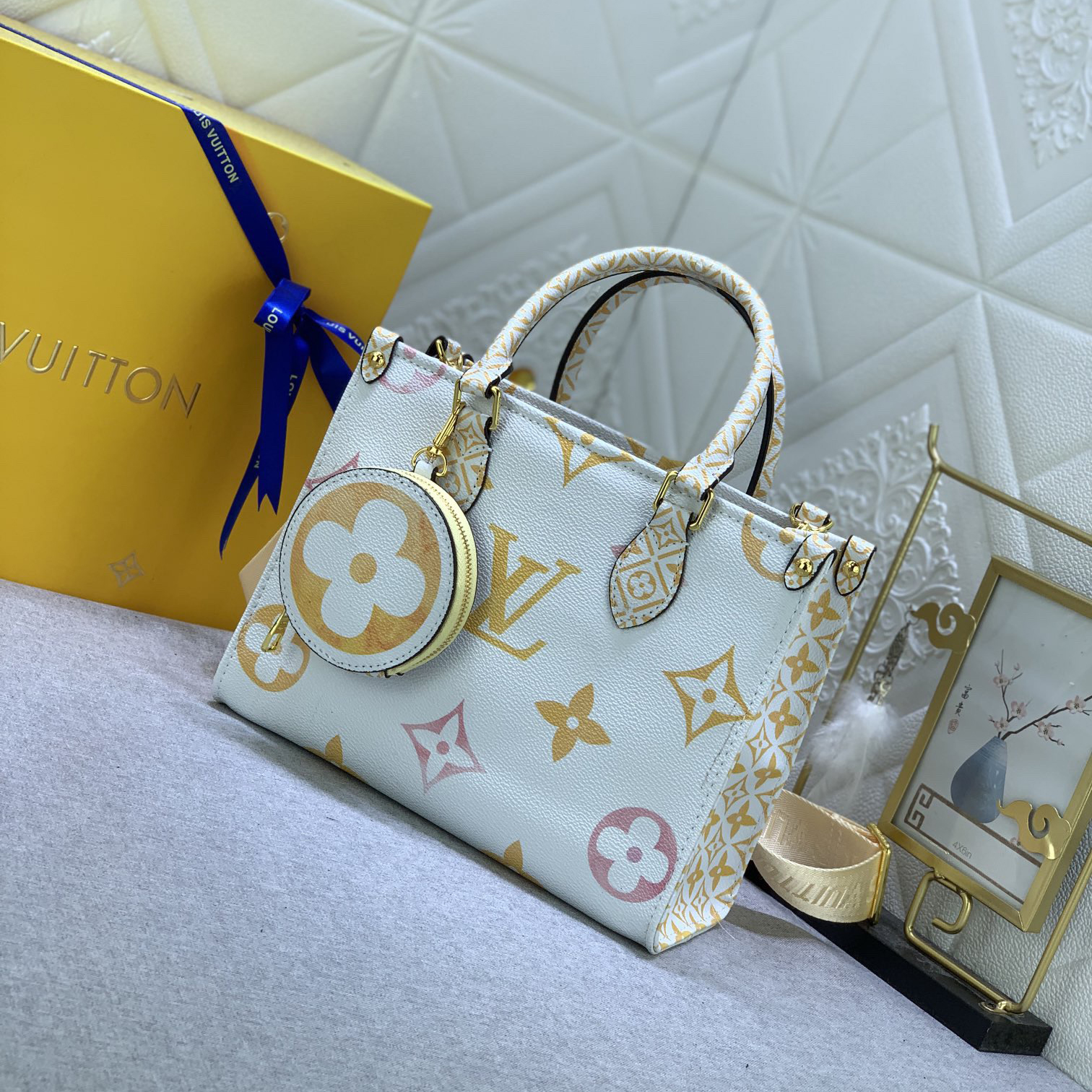 LV High Quality Women Shoulder Bags Luxury Canvas Rendering New Gradient Color Tone Ladies Clutch Bag Detachable Round Zero, Detachable Jacquard Shoulder Straps Shoulder Tote Female Purse Wallet Hand Bag