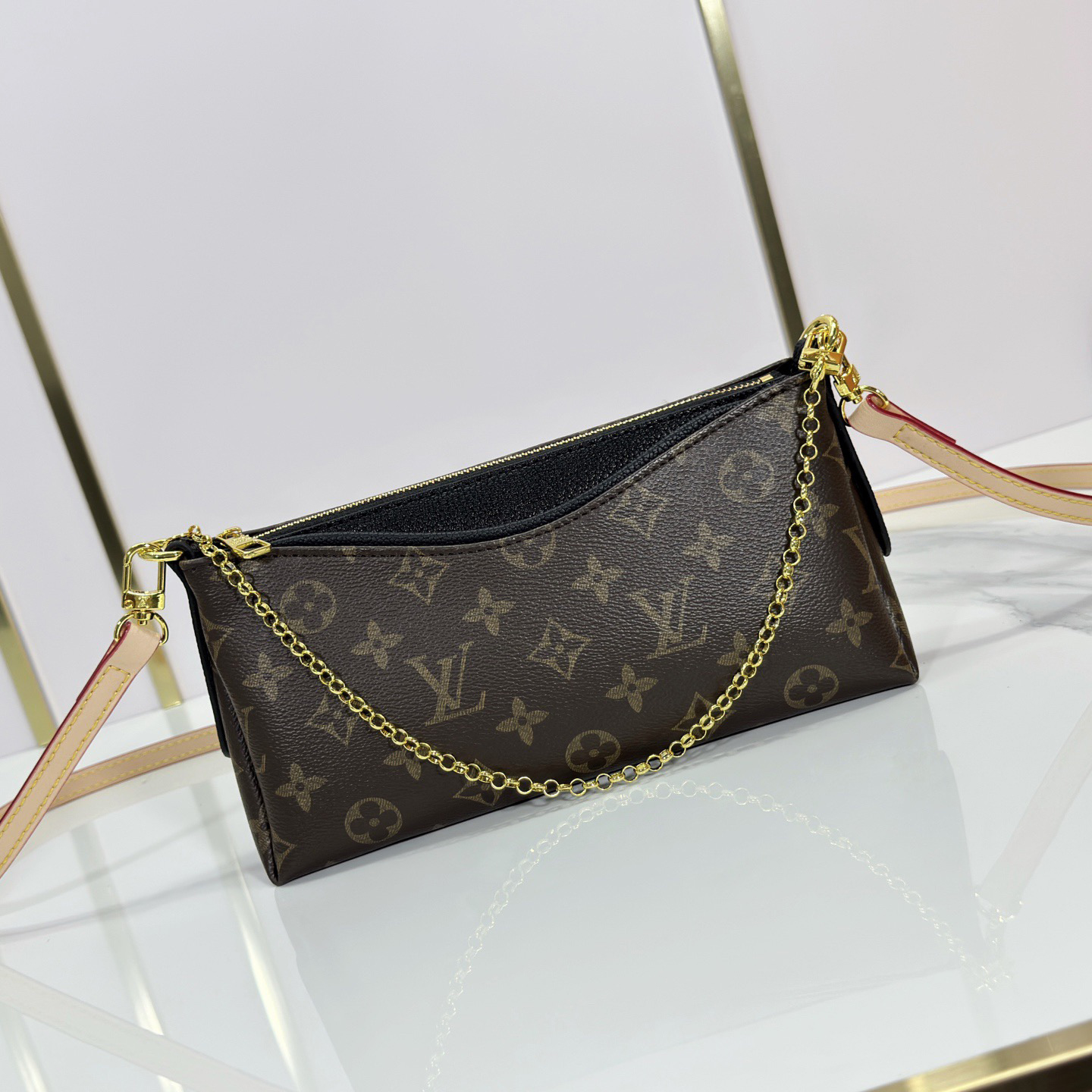 LV High Qualitys Women Shoulder Bags Luxurysmonogram Canvas Paired With Soft Grain Leather Multifunctional Bag With Adjustable Gold Chain Suitable For Both Length And Crossbody Monogram Reverse Shoulder Tote Female Purse Wallet Hand Bag
