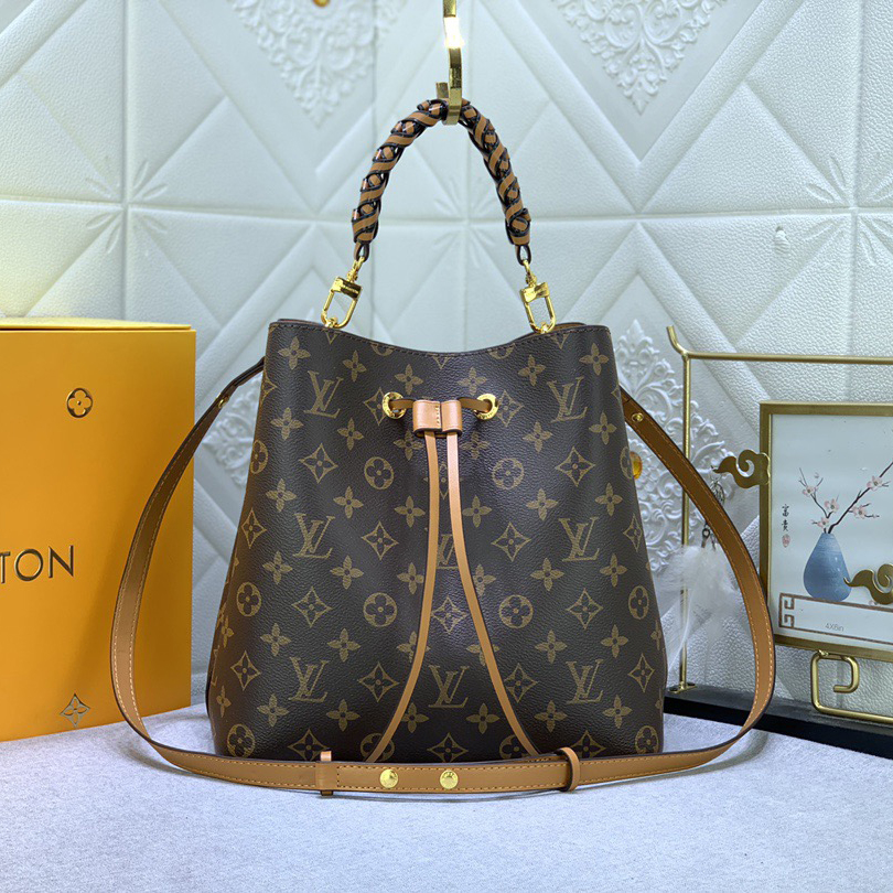 LV High Quality Women Shoulder Bags Luxury Bucket Bags Monogram Coated Canvas With Smooth Cowhide Trim Ultra-Fine Fiber Lining Central Zipper Patch Bag Detachable And Adjustable Shoulder Straps Female Hand Bag