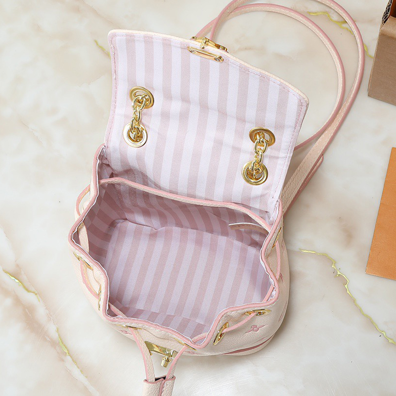 LV High Qualitys Women Backpack Luxurys The Bag Is Made Of Leather Adorned With A Golden Chain Strap Monogram Embossed Pattern With Contrasting Borders Female Backpack