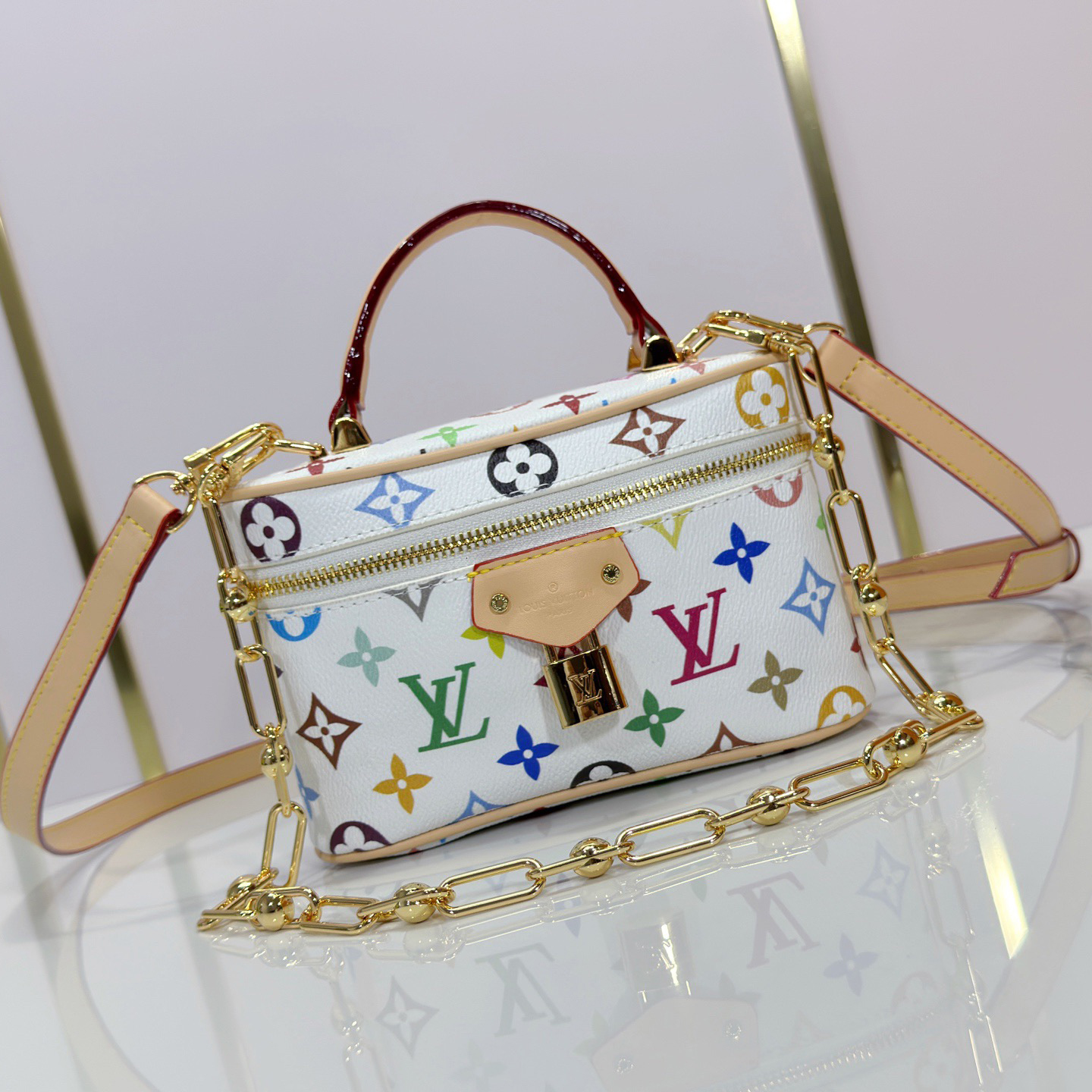 LV High Quality Women Shoulder Bags Luxuries Handbag Coated Canvas With Cowhide Leather Trim Zipper Closure Detachable Chain And LV Emblem Padlock With Metallic Shimmer Female Hand Bag