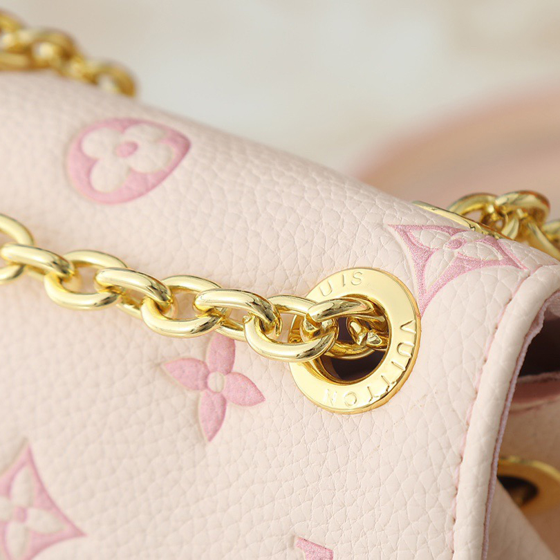 LV High Qualitys Women Backpack Luxurys The Bag Is Made Of Leather Adorned With A Golden Chain Strap Monogram Embossed Pattern With Contrasting Borders Female Backpack