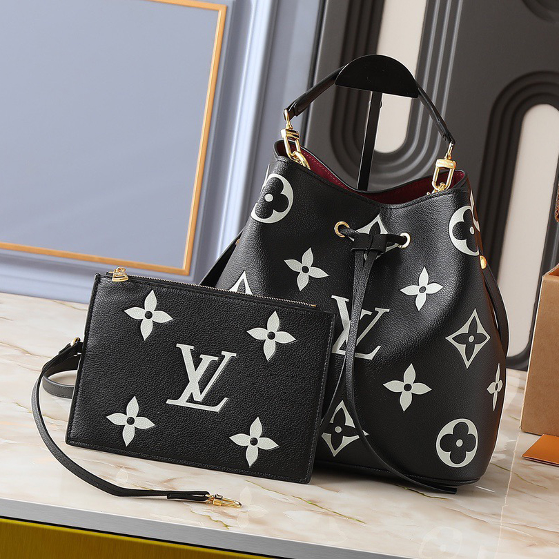 LV High Quality Women Shoulder Bags Luxury Bucket Bags Lv Letters And Monogram Flowers Are Printed And Then Pressed Onto Leather Adjustable Shoulder Straps Enable Shoulder Or Crossbody Female Hand Bags