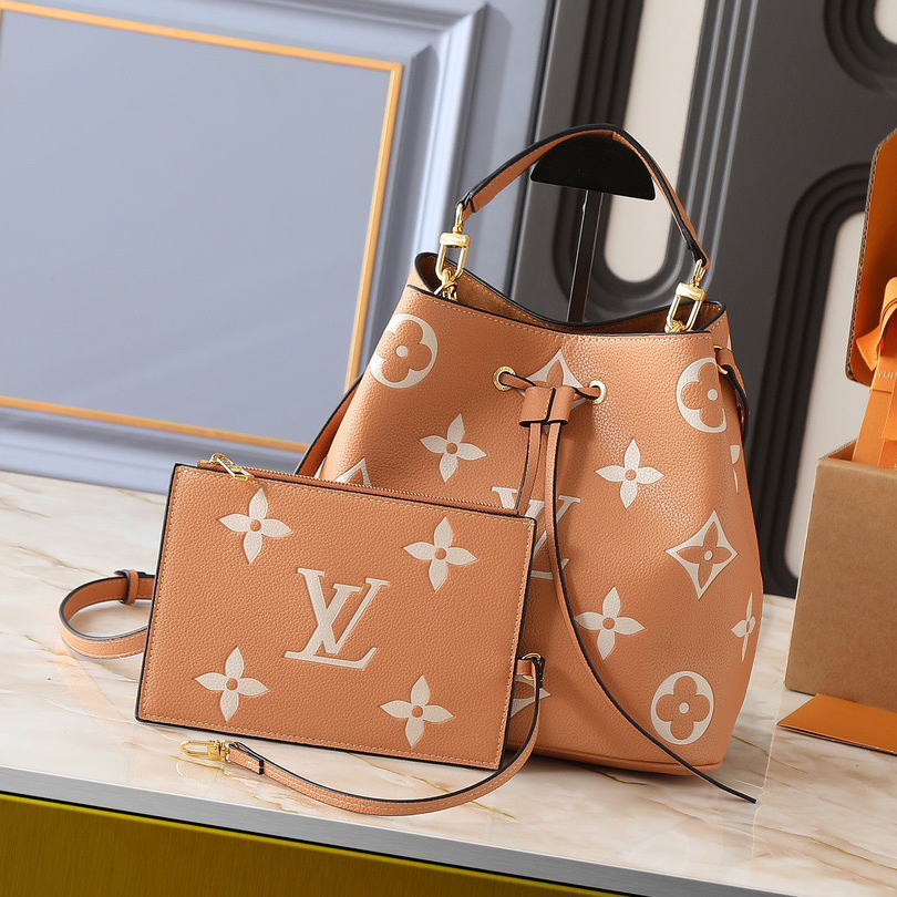 LV High Quality Women Shoulder Bags Luxury Bucket Bags Lv Letters And Monogram Flowers Are Printed And Then Pressed Onto Leather Adjustable Shoulder Straps Enable Shoulder Or Crossbody Female Hand Bags