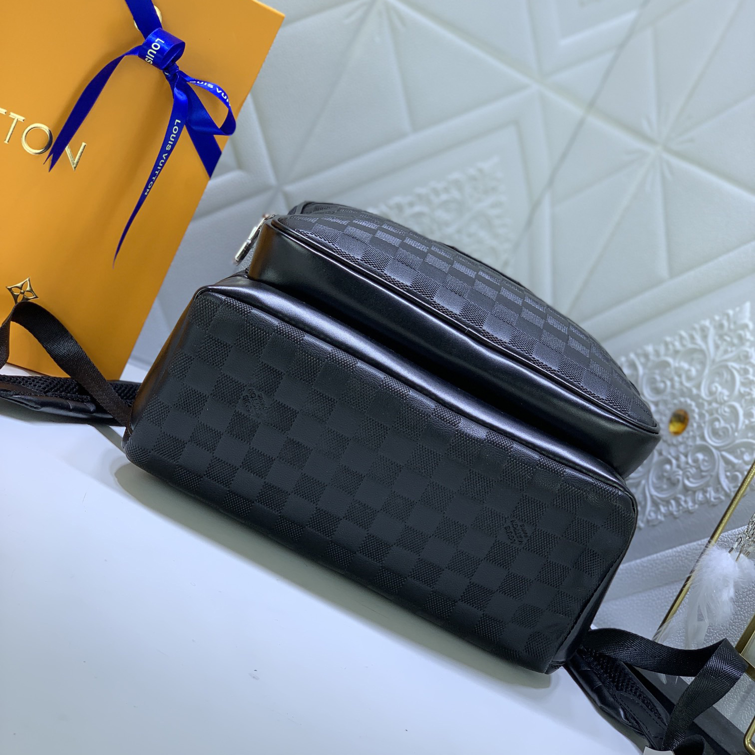 LV High Quality Women Backpack Luxuries Backpack Leather Edge Fabric Inner Lining Silver Metal Adjustable Leather Shoulder Straps Top Handle Zipper Opening Outer Zipper Compartment Double Patch Bag Female Hand Bag