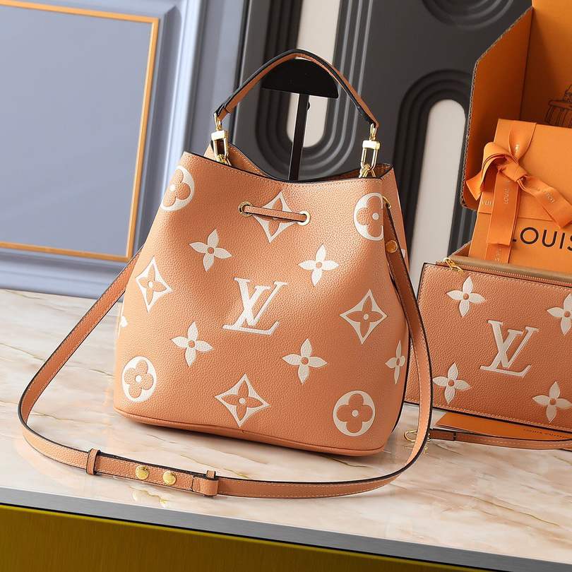 LV High Quality Women Shoulder Bags Luxury Bucket Bags Lv Letters And Monogram Flowers Are Printed And Then Pressed Onto Leather Adjustable Shoulder Straps Enable Shoulder Or Crossbody Female Hand Bags