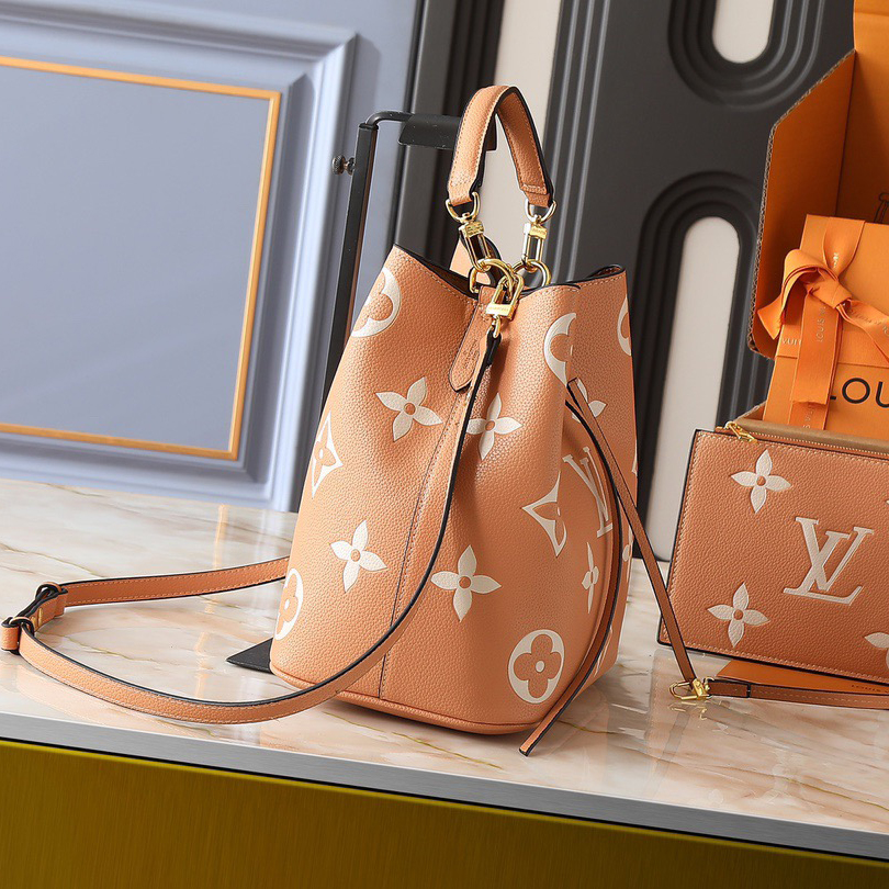 LV High Quality Women Shoulder Bags Luxury Bucket Bags Lv Letters And Monogram Flowers Are Printed And Then Pressed Onto Leather Adjustable Shoulder Straps Enable Shoulder Or Crossbody Female Hand Bags