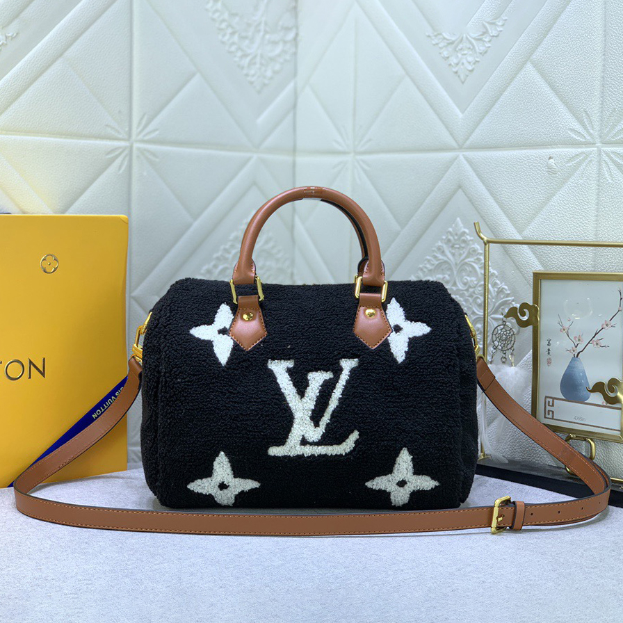 LV High Quality Women Shoulder Bags Luxuries Handbag Features Soft Wool Leather With Grain Leather Trim A Top Roller Pressed Leather Handle And Detachable And Adjustable Leather Shoulder Straps For Multiple Carrying Experiences. Female Hand Bag