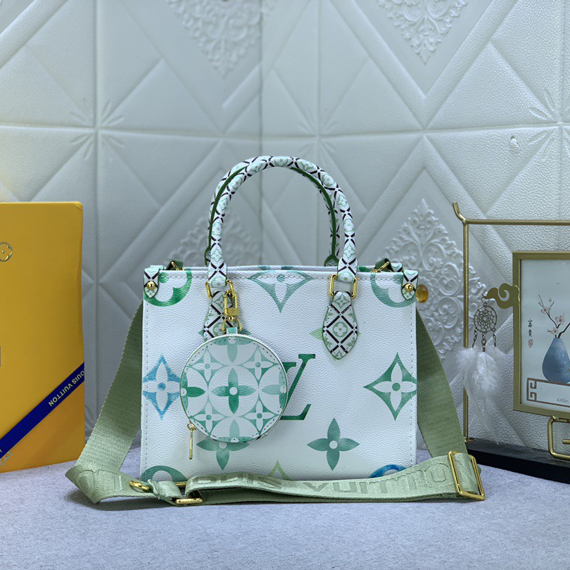 LV High Quality Women Shoulder Bags Luxury Canvas Rendering New Gradient Color Tone Ladies Clutch Bag Detachable Round Zero, Detachable Jacquard Shoulder Straps Shoulder Tote Female Purse Wallet Hand Bag